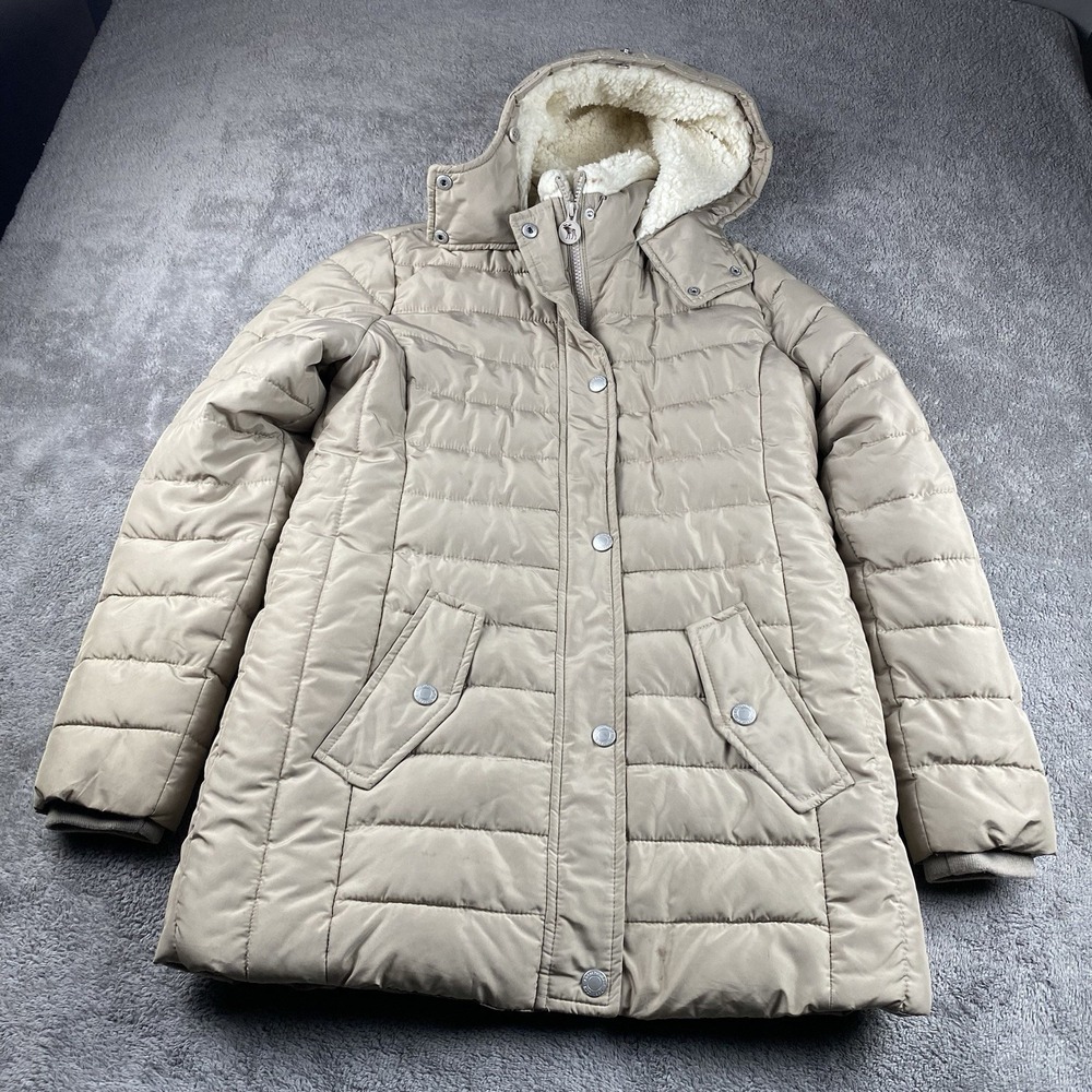 Abercrombie‎ & Fitch Sherpa Fleece Lined Puffer Jacket Kids 15/16 Beige Cream